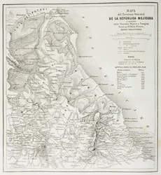 Kartta Meksikon tasavallan itäisistä alueista sellaisena kuin ne olivat vuonna 1862, "Universal Museumista", julkaistu 1862